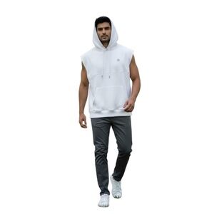 Born Fly Men's Pullover Sleeveless Hooded White Hoodie, Size 2XL